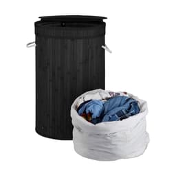 3x wasmand bamboe - ronde wasbox met deksel - 63 x 40 cm - 65 liter - zwart — thumbnail 2