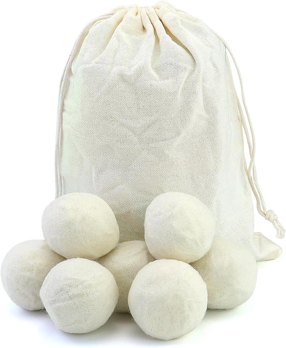 7 drogerballen voor wasdroger, 5 cm, drogerbal voor wasmachine, drogerballen van wol, natuurlijke wasverzachter, wasballen voor droger, zachte was (wit) — afbeelding 1