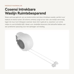Dailygoods- Waslijn Uittrekbaar 13 Meter - Ruimtebesparend - Wandmontage - Draagbaar - Geschikt voor Balkon - Gemaakt van ABS/PVC - Kledinglijn — thumbnail 1