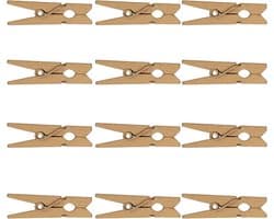 Houten Mini Knijpers - Kleine Was Spelden - Knutselen Foto's Ophangen - Natuurlijk Hardhout - 50 Stuks 3.5cm - Houtkleur