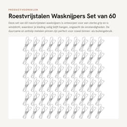 Dailygoods- Wasknijpers 60 Stuks - Roestvrij Staal - Duurzaam - Antislip - Winddicht - Voor Binnen/Buiten - Compact en Draagbaar - Waslijnclips — thumbnail 1