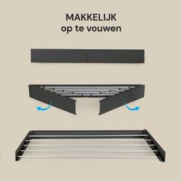 Wanddroogrek - Waslijn Uittrekbaar - Kleding Drogen - Ruimtebesparend Ontwerp - Bijna 4 Meter - Zwart — thumbnail 4