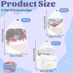 SnelShoppen - Pack van 6 Waszakken, 50 x 60 cm, 40 x 50 cm, 30 x 40 cm, Herbruikbare Wasnetten met Trekkoord, Ideaal voor Thuis, Reis, Hotel, Studente — thumbnail 3