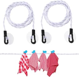 Thijox - Reiswaslijn 2 stuks, draagbare waslijn met haak en zuignap, campingaccessoires voor binnen en buiten, ideaal voor reizen, vakantie, outdoor, — thumbnail 1
