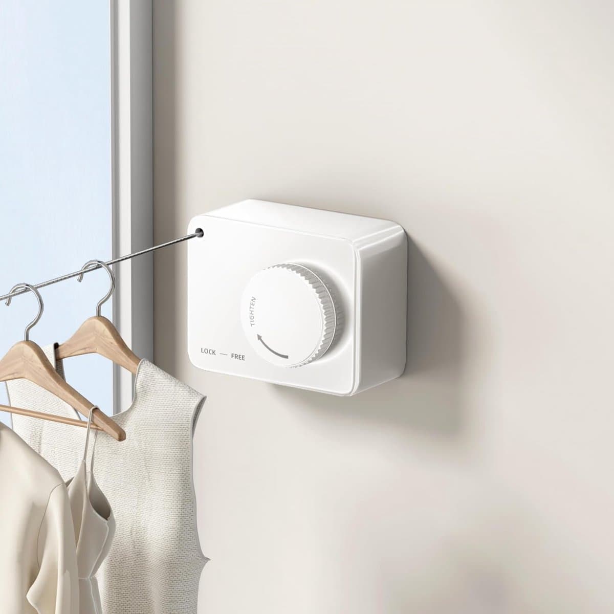 Wanddroger Intrekbare Waslijn Voor Binnen En Buiten, Uitschuifbaar Zware Roestvrijstalen Lijn, Wandmontage Niet-doorhangend, Waslijn Voor Badkamer, Balkon Waslijn 4.2m (Rechthoekig, Wit) — afbeelding 1