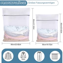 Wasnet, groot, herbruikbaar wasnet voor wasmachine, grote waszak, wasmachine met ritssluiting, voor overhemden, truien, mantels en broeken (XL 50 x 60 cm, XXL, 60 x 80 cm) — thumbnail 3