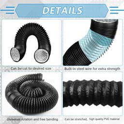 PromoHome ontluchtingsslang 125 mm - 4,2 meter - PVC aluminium flexibele slang met 2 klemmen en tape - voor wasdroger, airco, ventilatie, afzuigkap - zwart — thumbnail 5