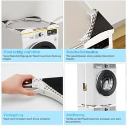 Tussenbouwframe droger wasmachine, verbindingsframe wasmachine droger universeel, met rateltouw, instelbare wasmachine droger verbinding, 45-65 cm — thumbnail 4
