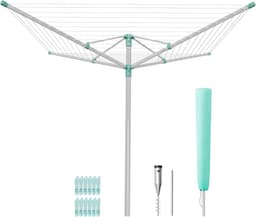 Draaibare Waslijn, In Hoogte Verstelbaar Kledingrek, Aluminiumlegering, Buiten, met Grondanker, Beschermhoes, Wasknijpers, Zilvergroen, 60 m Waslijn, voor 6 Wasbeurten LLR302E01V1 — thumbnail 1