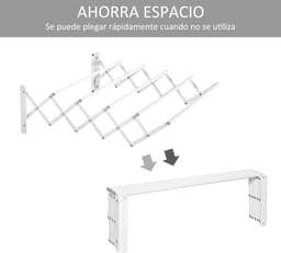 Uitschuifbaar wanddroogrek van 63,5 cm, metalen droogrek met 5 stangen voor binnen- en buitengebruik, badkamer, balkon, draagvermogen 10 kg, 63,5 x 60 x 20 cm, wit — thumbnail 4