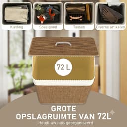 VIEMAE Wasmand - Wasmand met deksel - Wassorteerder - Wasmanden - Wasverzamelaar - 72 L - Verwijderbare waszak - Handvaten - Bamboe — thumbnail 5