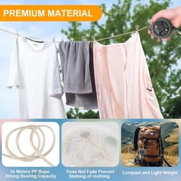 Waslijn, uittrekbaar, 10 m, draagbare campingwaslijn, outdoor, reizen, antislip, waslijn voor kamperen, wandelen, badkamer, bijkeuken, hotel, tuin, balkon, ster, zwart — thumbnail 5