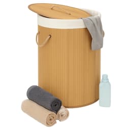 Lomera Bamboe Wasmand - Wasmand Met Deksel - 48 Liter Capaciteit - Ronde Wasmand - Natuurlijke Kleur - Afneembaar Deksel - Draaghengsels - Katoenen Waszak - Wasbare Zak - Metalen Ring Versteviging — thumbnail 1