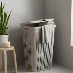 Plasticforte Wasmand Ventilation - 2x - met deksel - beige - kunststof - 51 liter - 43 x 35 x 61 cm - Badkamer - Wasgoed - Nieuw design - Zeer stevig — thumbnail 3