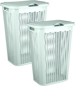 Plasticforte Wasmand Ventilation - 2x - met deksel - groen - kunststof - 51 liter - 43 x 35 x 61 cm - Badkamer - Wasgoed - Nieuw design - Zeer stevig — thumbnail 1