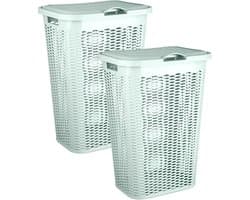 Plasticforte Wasmand Ventilation - 2x - met deksel - groen - kunststof - 51 liter - 43 x 35 x 61 cm - Badkamer - Wasgoed - Nieuw design - Zeer stevig
