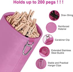 Grote Peg Bag met Sluitkoord en Hanghaak - Perfect voor Waskleding Pinnen en Organisatie — thumbnail 4