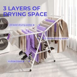 Opvouwbaar droogrek 3-laags 64 inch - Apart droogrek op hoogte verstelbare vleugels - Wit — thumbnail 5