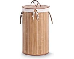 Zeller Wasmand - bamboe hout - rond/deksel - 35 x 60 cm - 73 Liter - Wasgoed sorteren/verzamelen - Wasgoedmanden — afbeelding 1