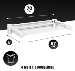 DnA® Wanddroogrek - Wanddroogrek Inklapbaar - Droogrek Muur - Wanddroogmolen - Wit - 37cm x 70cm x 11cm — thumbnail 2