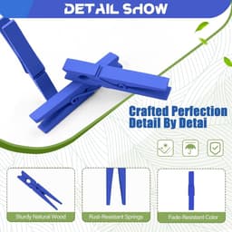 Houten Wasknijpers - Kleding Spelden - Buiten Droge Kleding - Duurzaam Natuurlijk Materiaal - 100 Stuks 9cm - Marineblauw — thumbnail 3