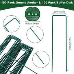Grondankers Set met Bufferschijven, Anti-roest Verzinkt, U-vormig, Tuin Haringen, Onkruidbarrière, Tent Accessoires, Groen - 100 stuks — thumbnail 3