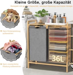 ACXIN Bamboe Wasmand Met 2 Vakken - Oxford Stof - Afneembaar En Wasbaar - 72 L - Grijs — thumbnail 3