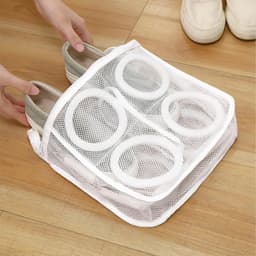 2 stuks - Net waszak - Wasmachine schoenenzak - Wasmachine schoenenzak voor sneakers - Herbruikbare schoenenzak met rits - Vierkante schoenenzak - Hangende waszak - Geschikt voor sneakers, slippers, kleding (wit) — thumbnail 4