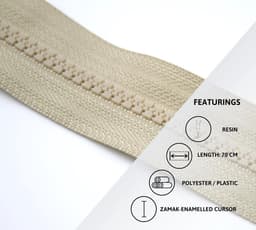 10x Scheidbare Ritssluiting voor Jassen en Tassen - 70 cm - Beige - Maat 5 — thumbnail 3