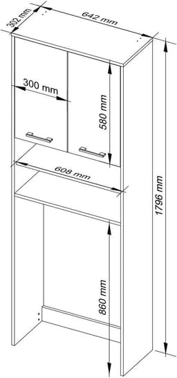 Wasmachinekast met 2 kasten en 2 planken, hoogte 180 cm, breedte 64 cm, diepte 30 cm, wit hoogglans — thumbnail 4