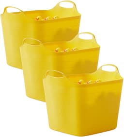 Excellent houseware flexibele kuip / emmer - 3x - geel - 25 l - kunststof - 40 x 35 cm - met handvatten — thumbnail 1