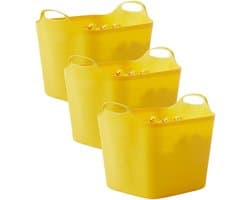 Excellent houseware flexibele kuip / emmer - 3x - geel - 25 l - kunststof - 40 x 35 cm - met handvatten