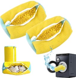 Set van 2 schoenwaszakken – waszak voor schoenen - schoenen waszak - Herbruikbaar – Geschikt voor alle schoenmaten – Polyester – Geel — thumbnail 1