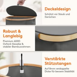 2-delige Wasmandenset - Met Deksel - 170 Liter - Grijs en Zilvergrijs — thumbnail 4
