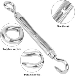 Allecto Plus - Draadspanner 6 stuks voor waslijn - verstelbare spanhaken van roestvrij staal - haken en ogen - touwspanners voor luifels of waslijnen - duurzame kabelspanners — thumbnail 4