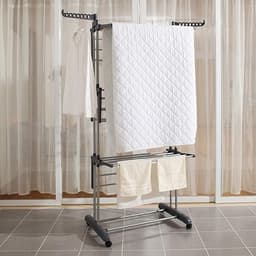 JGS Premium - Opvouwbaar wasrek met wieltjes en grote capaciteit - Roestvrij staal - Inklapbare vleugels - 3 droogniveaus - Geschikt voor binnen en buiten - Afmetingen: 75 x 64 x 170 cm - Zilvergrijs. — thumbnail 3
