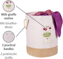 WENKO Wasmand Kids Greta Pink, ronde waszak voor kinderen in modern lichtroze met schattige giraffenprint, twee katoenen handvatten, 63 liter opbergruimte in één vak, Ø40x50cm, 69783800 — thumbnail 2