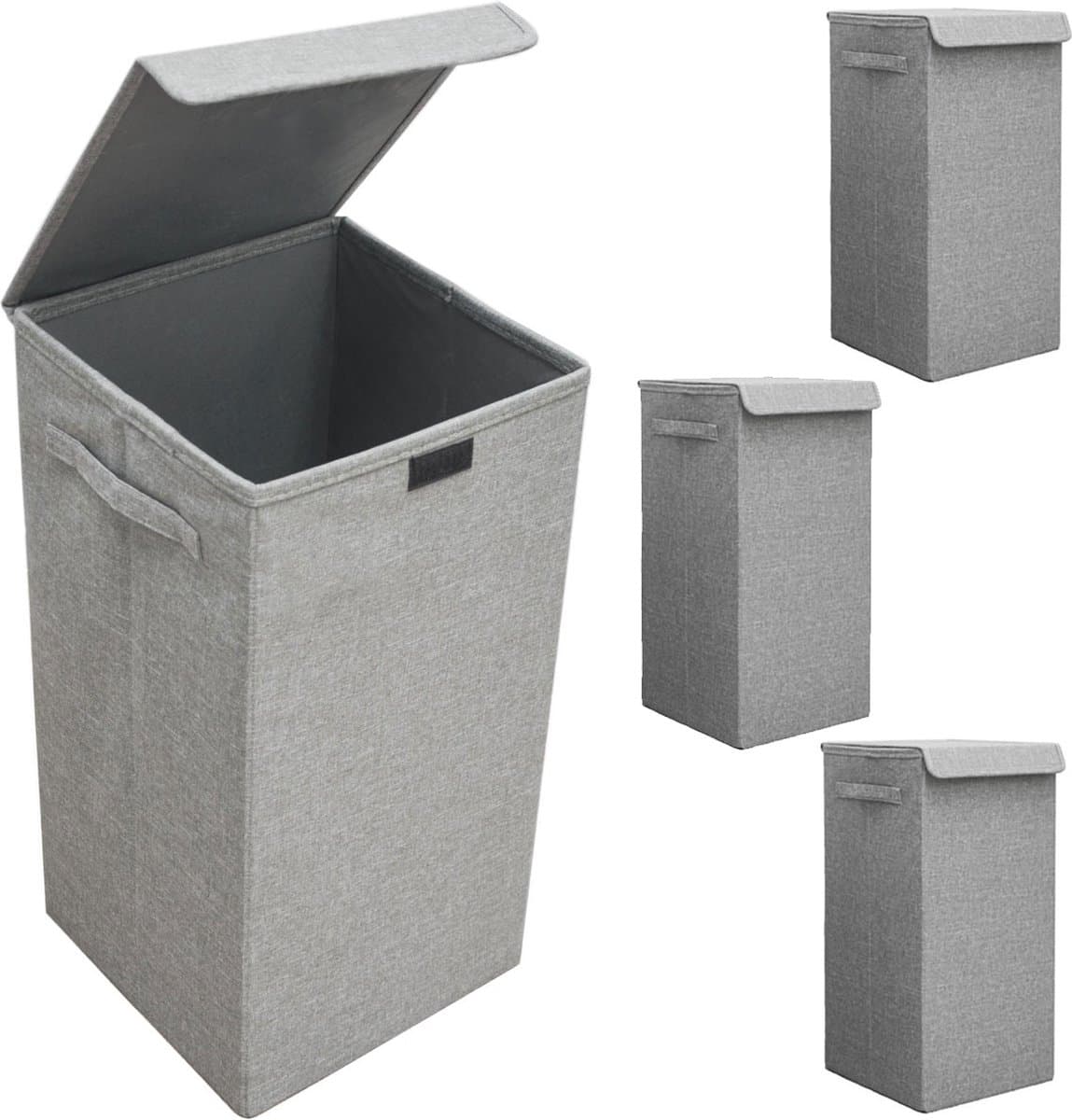 Set van 3: 50L Wasmand met Deksel - 30x30x60 Wasverzamelaar met Houten Frame - Wasbox Opvouwbaar — afbeelding 1