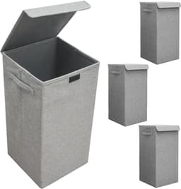 Set van 3: 50L Wasmand met Deksel - 30x30x60 Wasverzamelaar met Houten Frame - Wasbox Opvouwbaar — thumbnail 1