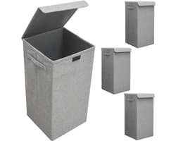 Set van 3: 50L Wasmand met Deksel - 30x30x60 Wasverzamelaar met Houten Frame - Wasbox Opvouwbaar — afbeelding 1
