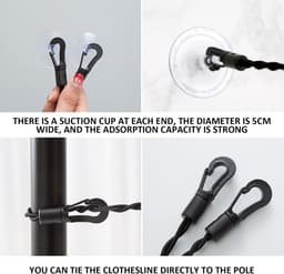 MTTproducts- Reiswaslijn Uittrekbaar 1,2 m - 2,8 m Rekbaar - 4 Roestvrijstalen Clips - Draagbaar - Reisaccessoires - Geschikt voor Outdoor Camping - Waslijn — thumbnail 3