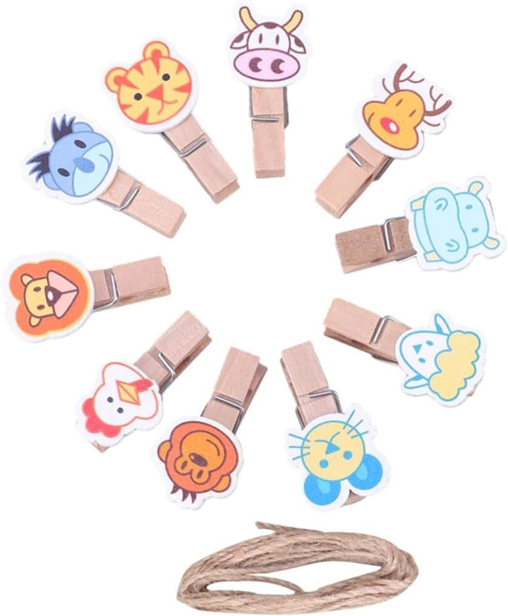 Houten Knijpers - Mini Clips - Foto's Ophangen - Natuurlijk Materiaal - 10 Stuks - Gekleurd — afbeelding 1