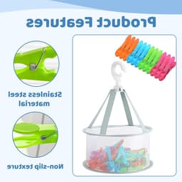 Kleurige en Winddichte Kledingknijpers met Opbergmand, 60 Stuks, Perfect voor Kleding en Sokken, Inclusief Clips en Net — thumbnail 2