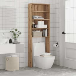 Wasmachinekast - Opbergkast - Badkamer Organiseren - Ruimtebesparend Design - 64 x 24 x 190 cm - Eikenhout — thumbnail 4