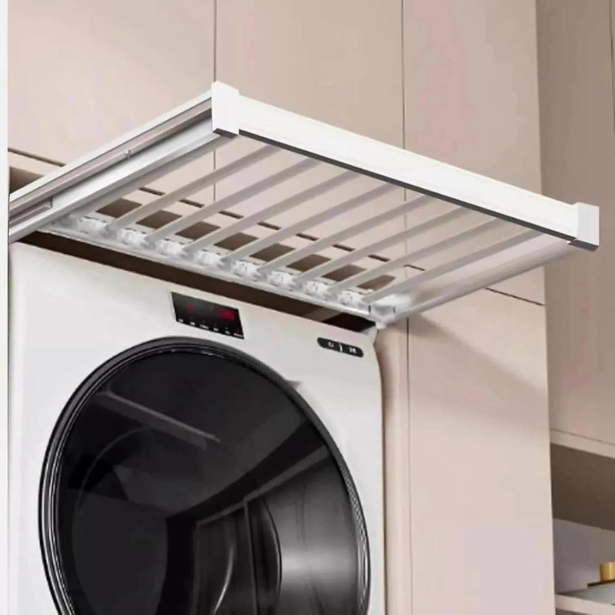 Uittrekbaar Droogrek - Plank Organizer Lade - Ruimte Besparen - Aluminium Legering Frame - 61 cm - Wit — afbeelding 1