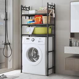Opbergrek boven de wasmachine, rek voor wasmachine en droger, wasmachinerek met trommel, stapelbare wasmachinestandaard met rek en zijhaken, voor wasruimtes, appartementen en slaapkamers. — thumbnail 1