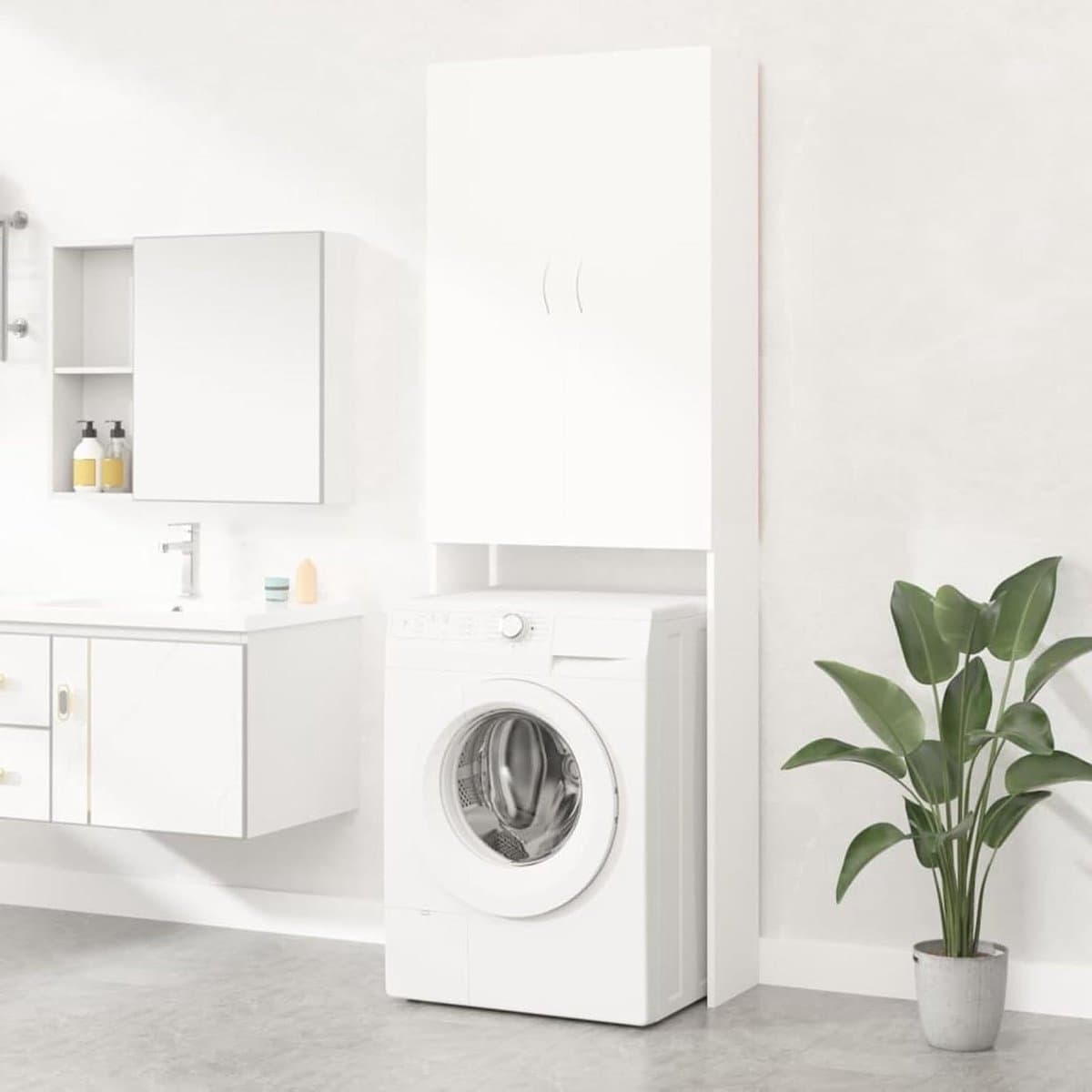 Gecheer Washing Machine Cabinet, Bathroom, Toilet, Dryer, Shelf Furniture, Washing Machine, Cabinet, Shelf, Bathroom Organizer, White, 64 x 25.5 x 190 cm — afbeelding 1