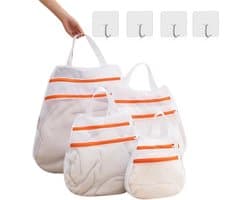 Wasnet Sets - Wasmachinezakken - Kleding Beschermen - Dubbellaags Ontwerp - 4 Maten - Wit