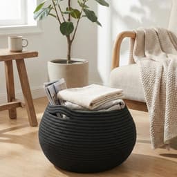 Kleine Wasmand, Opbergmand Gevlochten, Zwarte Wasmand, 25 x 21 cm, Rond, Vouwbaar, Multifunctionele Opbergoplossing voor Wasgoed, Handdoeken en Toiletpapier — thumbnail 5