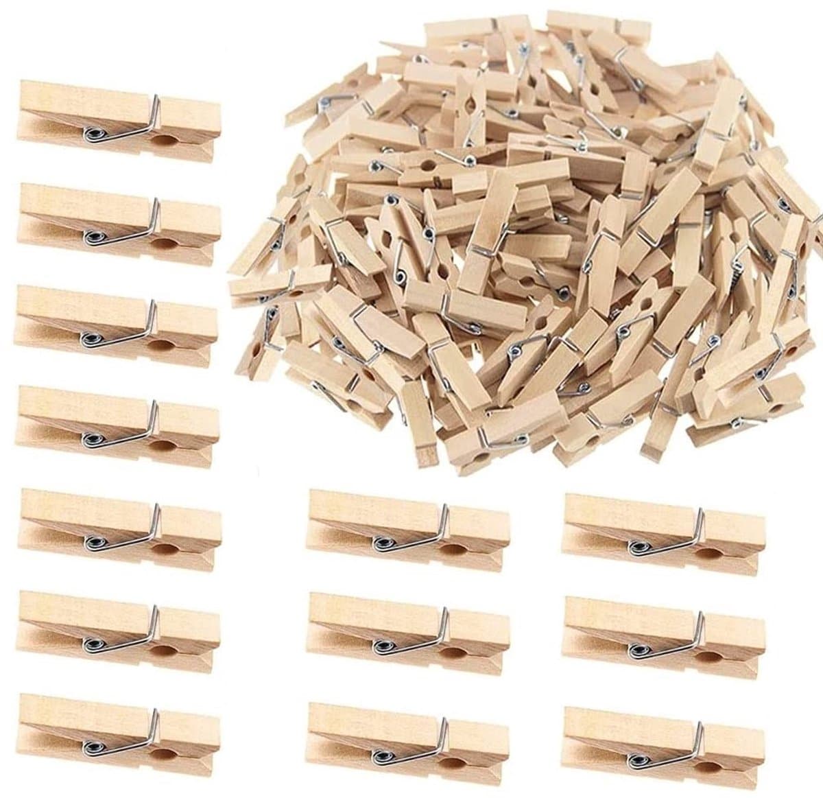 Dailygoods- Mini Wasknijpers 100 Stuks - Houten Klemmen - Herbruikbaar - Weerbestendig - Multifunctioneel - Milieuvriendelijk — afbeelding 1